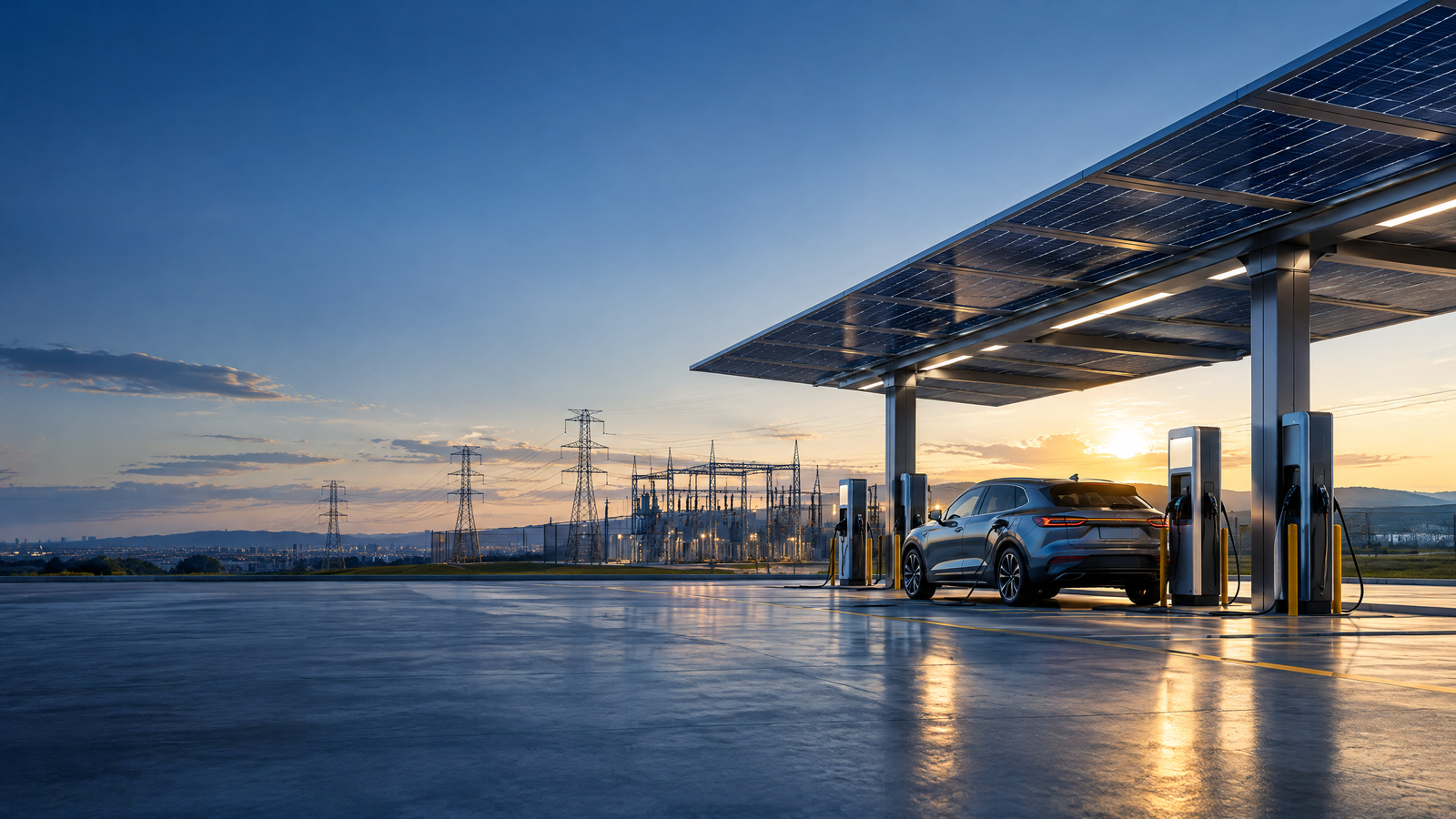 Eletroposto com cobertura solar e infraestrutura elétrica